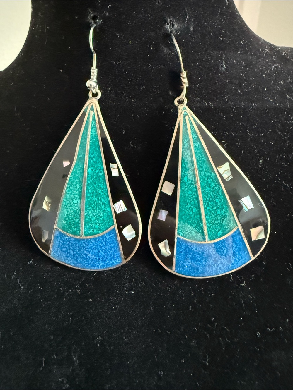 Vintage Alpaca Mexico Inlay Earrings
